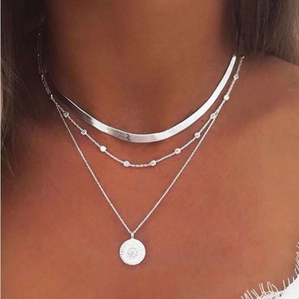 Silver Layered Necklace Set of Three Layered Necklaces